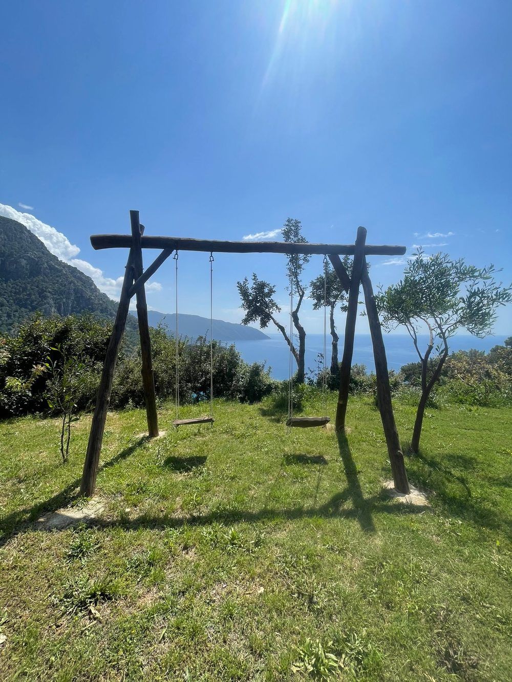 Garden swing overlooking the sea