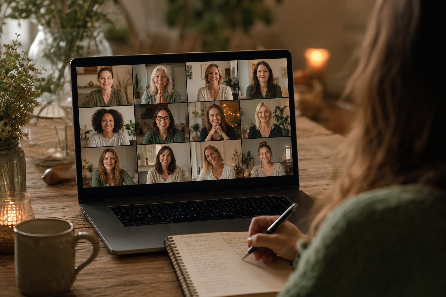 A woman joining her live Free to Be SHE community session on a video call